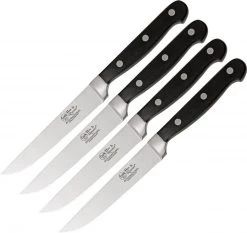 Hen & Rooster HRI009 Six Piece Steak Knife Set, 5" 440A Stainless Plain Blade, Stainless Guard, Black Wood Handle