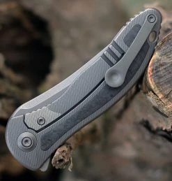 We Knife Mini Synergy 2011CF-A, 2.93" CPM 20CV Stonewashed Blade, Black/Gray 6AL4V Titanium w/ Shredded Carbon Fiber Inlay Handle -Knives Sales 2011CFA.2 92554.1609269850