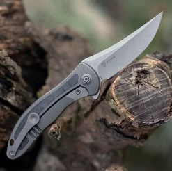 We Knife Mini Synergy 2011CF-A, 2.93" CPM 20CV Stonewashed Blade, Black/Gray 6AL4V Titanium w/ Shredded Carbon Fiber Inlay Handle -Knives Sales 2011CFA 10705.1609269850