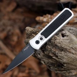 Pro-Tech Godson Automatic Silver Alum w/Blk Leather Inlay (3.2" Black) Greg Stevens Design 7GSD-2