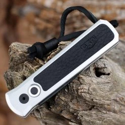 Pro-Tech Godson Automatic Silver Alum w/Blk Leather Inlay (3.2" Black) Greg Stevens Design 7GSD-2 -Knives Sales 7GSD 2 62861.1647962784