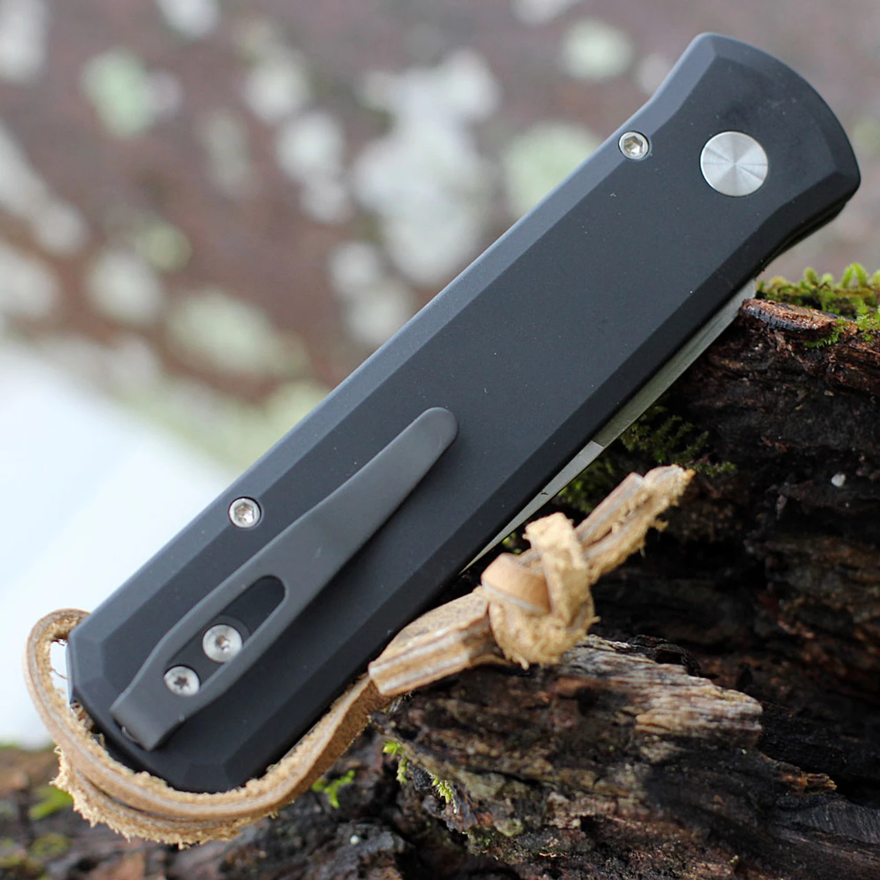 Pro-Tech Godson Automatic - Blk Alum / Leather Inlay (3.15" Satin) Greg Stevens Design 7GSD-7 6 Pro-Tech Godson Automatic - Blk Alum / Leather Inlay (3.15" Satin) Greg Stevens Design 7GSD-7 - Image 4