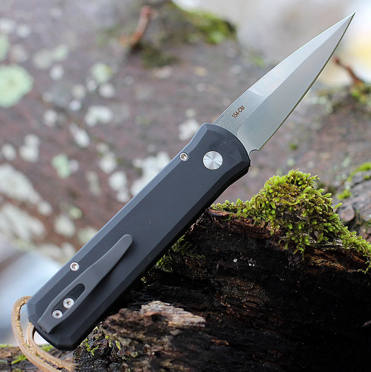 Pro-Tech Godson Automatic - Blk Alum / Leather Inlay (3.15" Satin) Greg Stevens Design 7GSD-7 4 Pro-Tech Godson Automatic - Blk Alum / Leather Inlay (3.15" Satin) Greg Stevens Design 7GSD-7 - Image 2