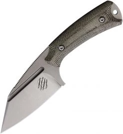 Akeron La Sanction by Bastinelli AKN002G, 2.75" Bohler N690 Stonewashed Full Tang Blade, Green Canvas Micarta Handle