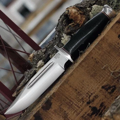 Bark River Knives Teddy Fixed Blade 08-114M-BC, 6.25" A2 Satin Plain Blade, Black Canvas Micarta Handle, Brown Leather Sheath