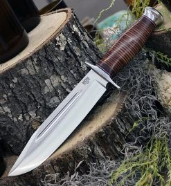 Bark River Knives Teddy II, 8.0" A2 Tool Steel Plain Blade, Stacked Leather Handle, Leather Sheath