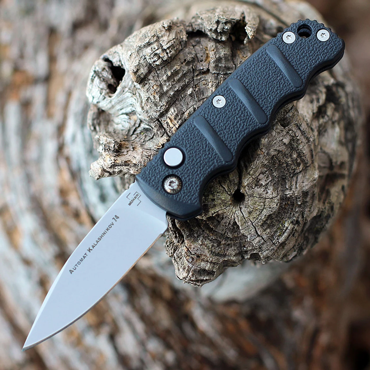 Boker Plus Kalashnikov Mini 01KALS73N, 2.5" Bead Blast AUS-8 Plain Blade, Black Aluminum Handle 3 Boker Plus Kalashnikov Mini 01KALS73N, 2.5" Bead Blast AUS-8 Plain Blade, Black Aluminum Handle