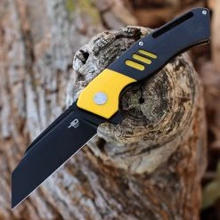 Bestech Rockface - Blk / Yellow G10 (3.4" D2 Black ) BG46B
