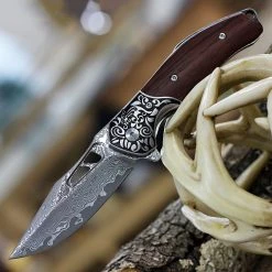 Bestech Draco - Wood / SS Bolster (3.2" Damascus Clip Point) BG48