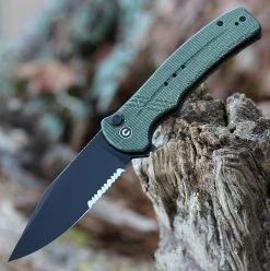 CIVIVI Cogent Button Lock - Green Micarta (3.5" Blk Serr) C20038E-4