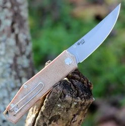 GiantMouse ACE Clyde - Natural Micarta with Brass (3" Elmax SW) -Knives Sales CLYDE NAT MICARTA 14378.1638463850
