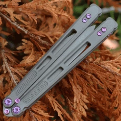 EOS Trident Balisong Gray Ti / Purple (4.5" CPM S30V SW) -Knives Sales EOS101.2 51639.1632939227