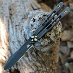 EOS Trident Balisong - Black Titanium w/Gold Hardware (4.5" CPM S30V Black)