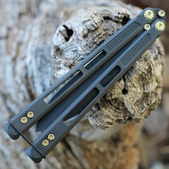EOS Trident Balisong - Black Titanium w/Gold Hardware (4.5" CPM S30V Black) -Knives Sales EOS105.2 06664.1635871466