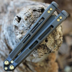 EOS Trident Balisong - Black Titanium w/Gold Hardware (4.5" CPM S30V Black) -Knives Sales EOS105.3 58958.1635871466