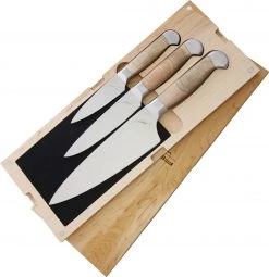 Ferrum Estate 3pc Kitchen Set, American Steel Full Tang Blades, Maple Wood Handles