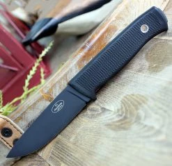 Fallkniven F1BZ Military Survival Left Hand Sheath, 3.8" Laminated VG10 Black Plain Blade, Thermorun Handle