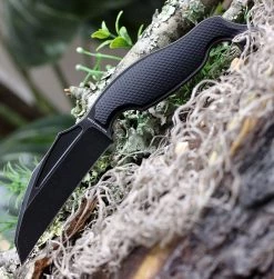 Jake Hoback Talim Combatives HOB011L, 3.5" S35VN Black Stonewash Wharncliffe Plain Blade, Black G-10 Handle