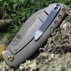 Kansept Knives Convict K1023D1, 3.3" Damascus Steel Sheepfoot Blade, Gray Titanium Handle -Knives Sales K1023D1.2 80755.1621353299