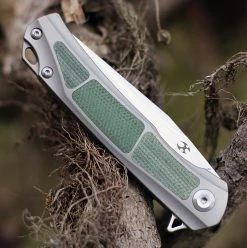Kansept Knives K2003A1 Gremlin, 2.91" CPM-S35VN Stonewashed Plain Blade, Titanium/Green Micarta Handle -Knives Sales K2003A1 09188.1612299644