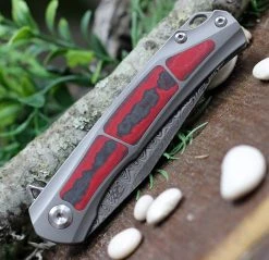 Kansept Knives K2003A4 Gremlin, 2.91" Damasteel Stonewashed Plain Blade, Titanium/Carbon Fiber Handle -Knives Sales K2003A4.4 82648.1617391065