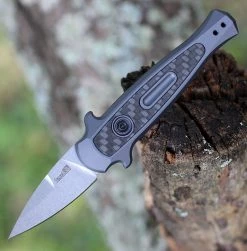 Kershaw Launch 12 CA Legal Stiletto Aluminum, Carbon Fiber (1.90" Stonewash CPM-154) 7130GRYSW