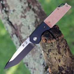Kansept Warrior Folder - Brn Micarta (3.47" D2 Blk SW) T1005T5