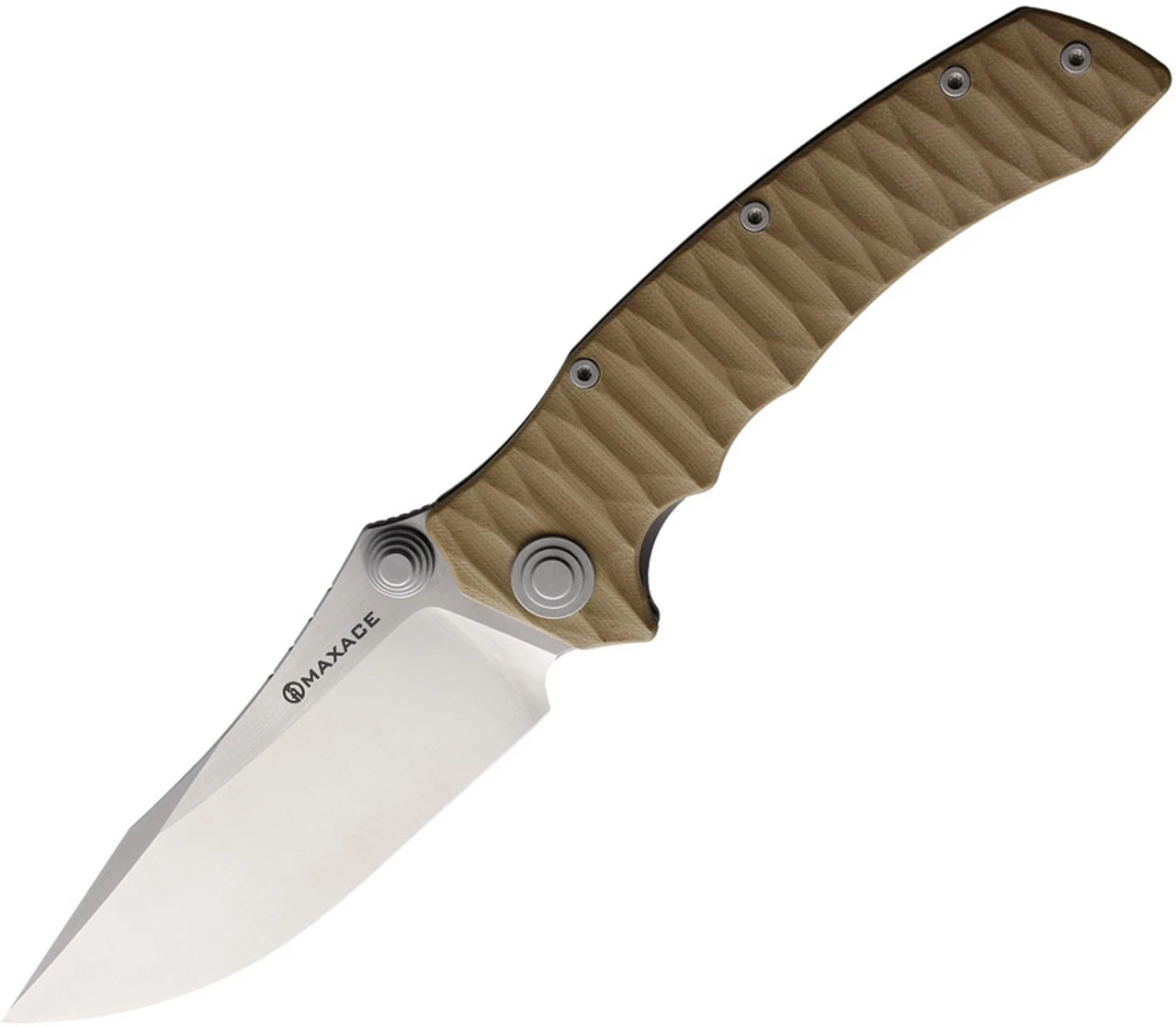 Maxace Sandstorm K - Brown Sculpted G10 (4.4" Bohler K110 Satin) MSK07 3 Maxace Sandstorm K - Brown Sculpted G10 (4.4" Bohler K110 Satin) MSK07
