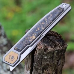 Maxace Persian Front Flipper - Gray Ti / CF (4" Satin M390) MCPS01 -Knives Sales MAXMCPS01 89606.1639509795