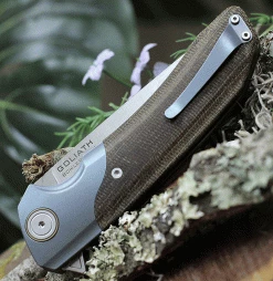 Maxace Goliath 2.0 - Micarta /Blue SW Bolster (4" Satin) MGL202 -Knives Sales MAXMGL202.3 95613.1619459534