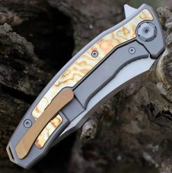 Maxace Halictus 2.0 - Ti / Mokume (3.9" M390 Satin) MHLT201 -Knives Sales MAXMHLT201.2 50423.1641489213