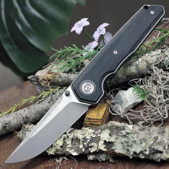 Maxace Knives Samurai MSM10, 3.74" K110 Gray Drop Point Plain Blade, Black G-10 Handle