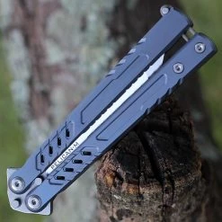 Maxace Pelican-M Balisong Blue Ti (3.54" M390 Satin) MCPM02 -Knives Sales MCPM02 32658.1659021156