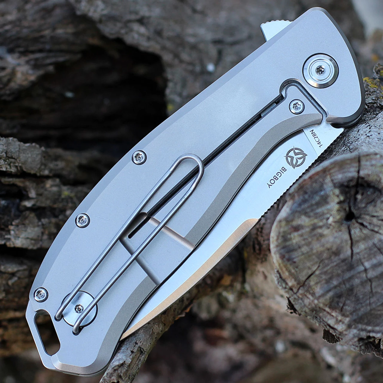 PMP Knives Big Boy Flipper - Gray Ti (3.65" 14C28N Satin) PMP022 6 PMP Knives Big Boy Flipper - Gray Ti (3.65" 14C28N Satin) PMP022 - Image 4