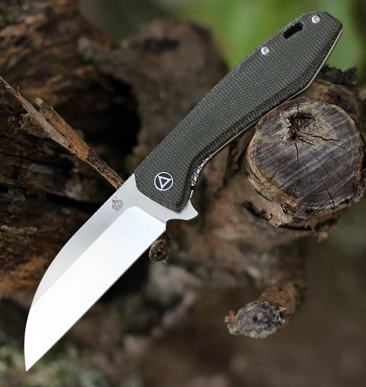 QSP Pelican Linerlock QS118-E2, 3.625" CPM S35VN Satin Wharncliffe Blade, Green Linen Micarta Handle 3 QSP Pelican Linerlock QS118-E2, 3.625" CPM S35VN Satin Wharncliffe Blade, Green Linen Micarta Handle