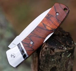 QSP Knife Mustang Lockback QS132, 3.125" M390 Satin Plain Blade, Raffir Stabilized Wood w/Mammoth Molar Inlay Handle -Knives Sales QS132.2 50755.1603917938