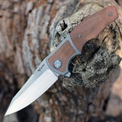 Reate MINI Crossroads Frame Lock - Brown Micarta / Ti (3.3" M390 Satin)