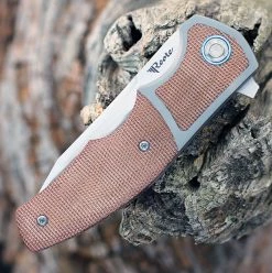 Reate MINI Crossroads Frame Lock - Brown Micarta / Ti (3.3" M390 Satin) -Knives Sales REA107.3 97450.1652190117