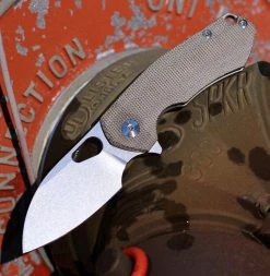 GiantMouse ACE Riv Flipper Elmax Stonewashed Blade Green Canvas Micarta