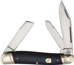 Rough Ryder Stockman Blue Jean - Blue Micarta w/ Orange (3.6" 440 Satin) RR2355