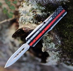 Templar Knife Small OTF Back The Red S-BTR-13-2, 2.75" 440C Satin Dagger Blade, Aluminum Zinc Handle
