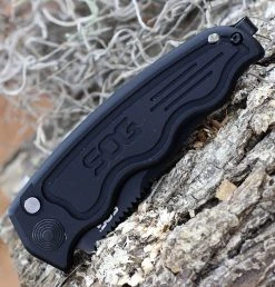 SOG-TAC Mini Auto ST-11, 3.0" AUS-8 Clip Point Black Plain Blade, Black Aluminum Handle -Knives Sales ST 11.3 77511.1616524574