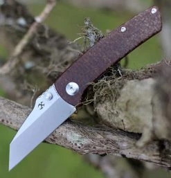 Kansept Knives T2015A5 Little Main Street Folding Knife, 2.25" 154CM Reverse Tanto Satin Plain Blade, Brown Micarta Handle
