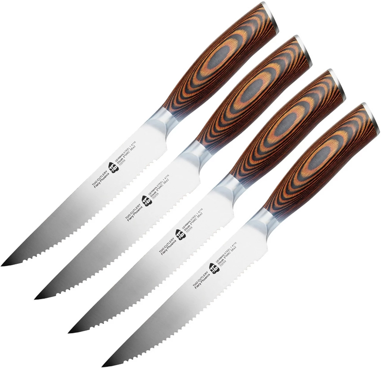 Tuo Cutlery Fiery Phoenix Four Piece Steak Set - Brown Wood (5" Serrated SS) 3 Tuo Cutlery Fiery Phoenix Four Piece Steak Set - Brown Wood (5" Serrated SS)