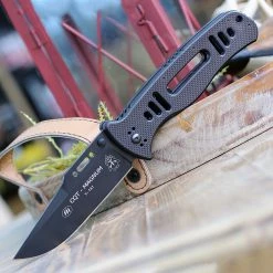 Tops FKMD & T.O.P.S. USA Collaboration FX-CQT-747, 4.5" N690Co Steel Black Clip Point Blade, G-10 Handle