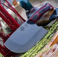 TOPS XXX Dicer DCRX-01, 7" 440C Tumble Finish Plain Blade, Red/Black G-10 Handle