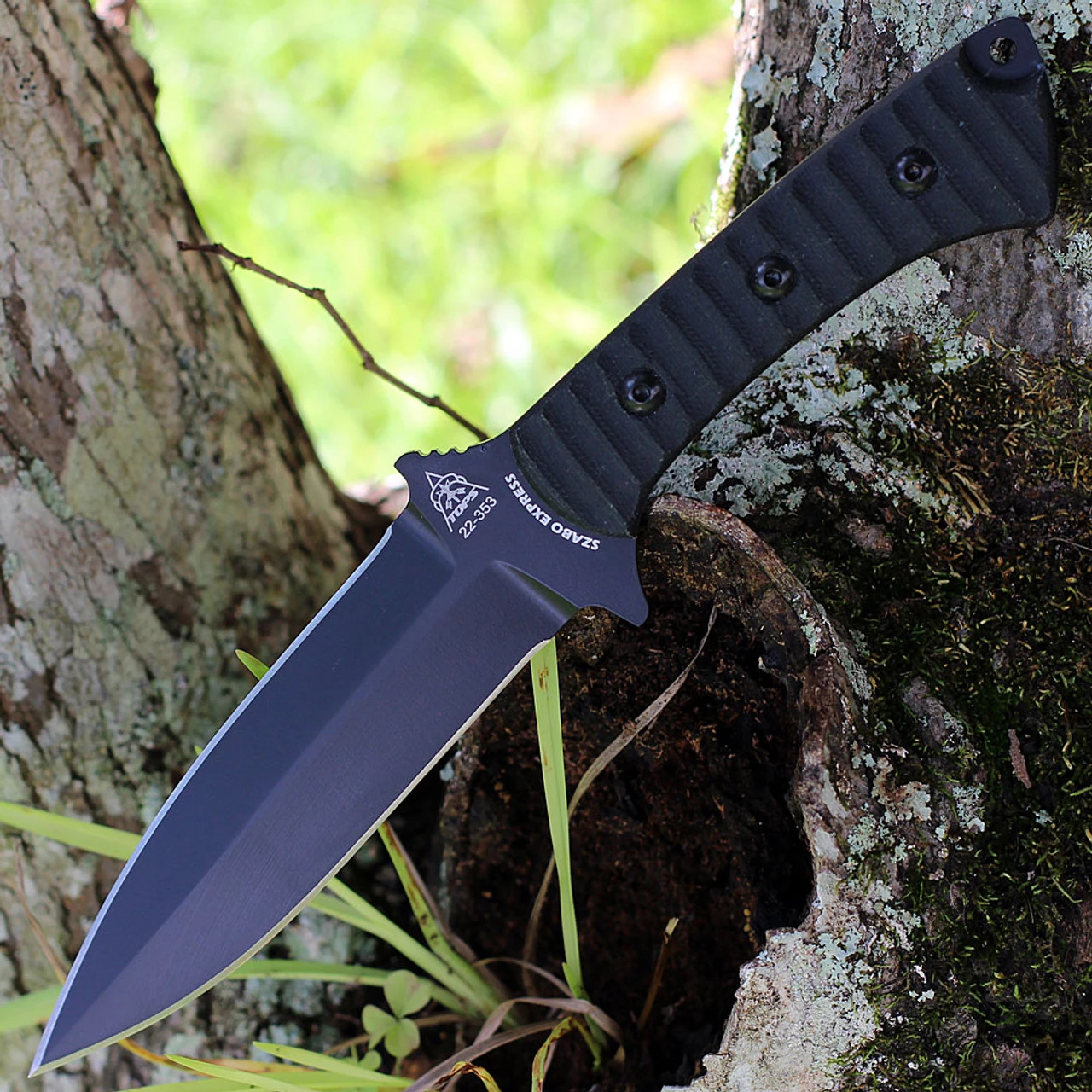 TOPS Knives Szabo Express Double Edge - Blk Mic (5.63" 1095)TPSZEX02 3 TOPS Knives Szabo Express Double Edge - Blk Mic (5.63" 1095)TPSZEX02