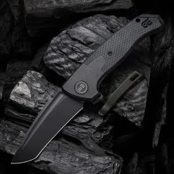 WE Knife Press Check Blk Ti/Blk G10 (3.2"Blk SW Tanto) WE20078A-1