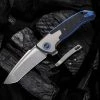 WE Knife Press Check Gray Ti/Blue G10 (3.2" Silver BB Tanto) WE20078A-2