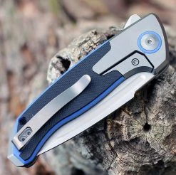 WE Knife Press Check Gray Ti/Blue G10 (3.2" Silver BB Drop Point) WE20078B-2 -Knives Sales WE20078B2.3 75071.1651766359